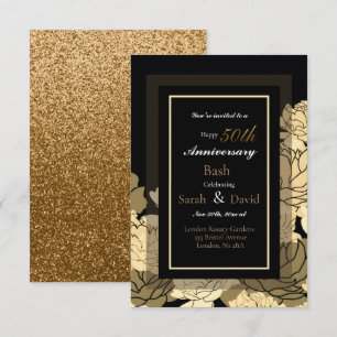 Carte 50e anniversaire d'or, imprimé rose jaune et bronz