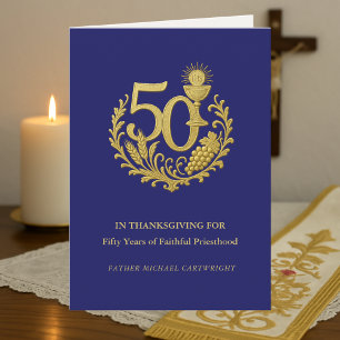 Carte 50e anniversaire d'ordination sacerdotale Or
