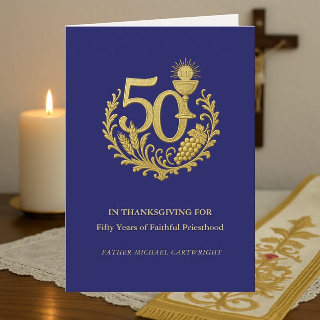 Carte 50e Anniversaire d'ordination sacerdotale Or (Créateur téléchargé)