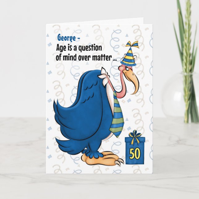 Carte 50e Anniversaire drôle Bleu Buzzard avec nom (Devant)