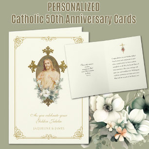 Carte 50e anniversaire du jubilé Mariage catholique Jésu