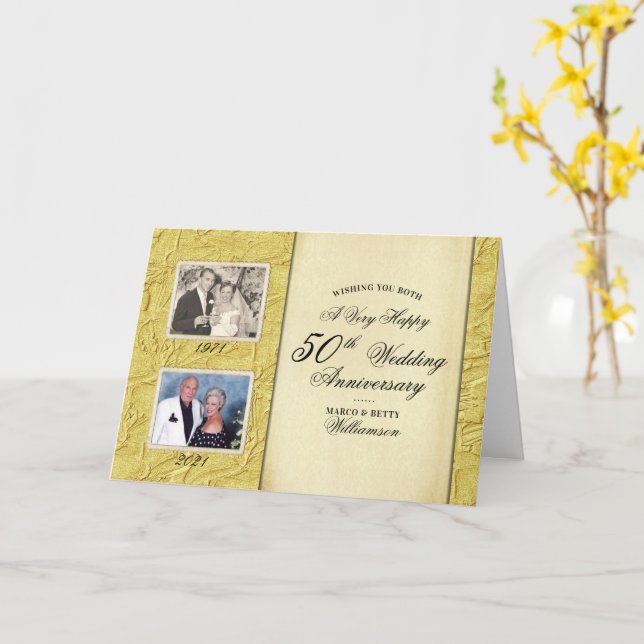 Carte 50e anniversaire du Mariage 2 Photo (Fleur jaune)