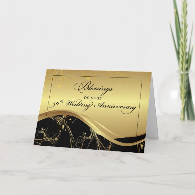 Carte 50e anniversaire du Mariage Religious Black and Go (Devant)
