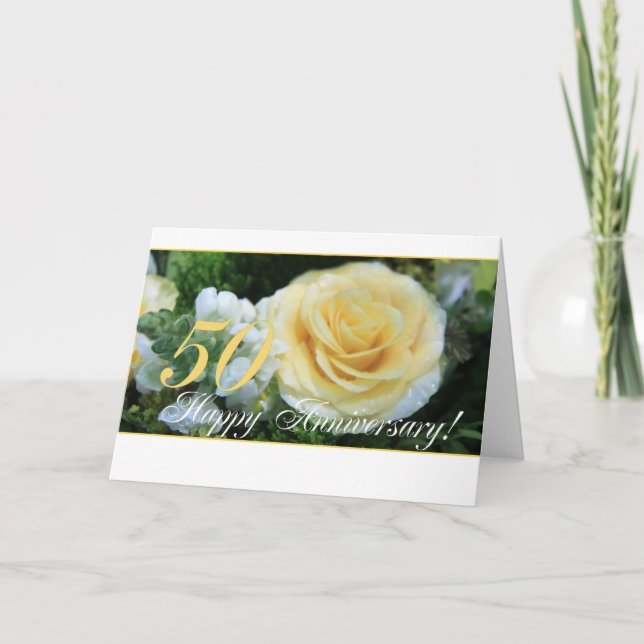 Carte 50e anniversaire du Mariage - Rose jaune (Devant)