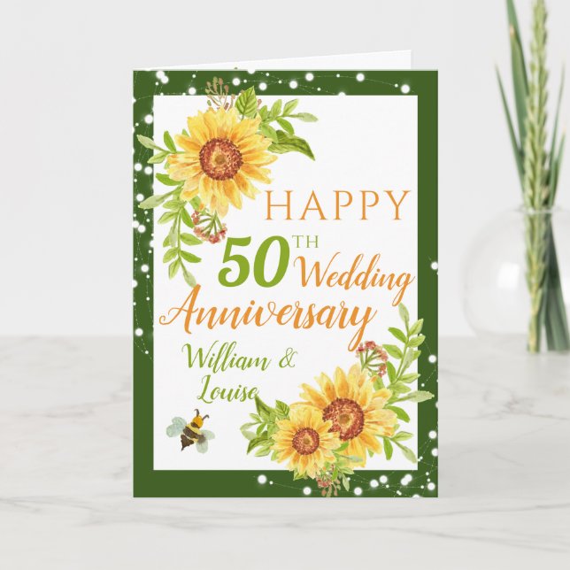 Carte 50e anniversaire du Mariage Tournesol floral (Devant)