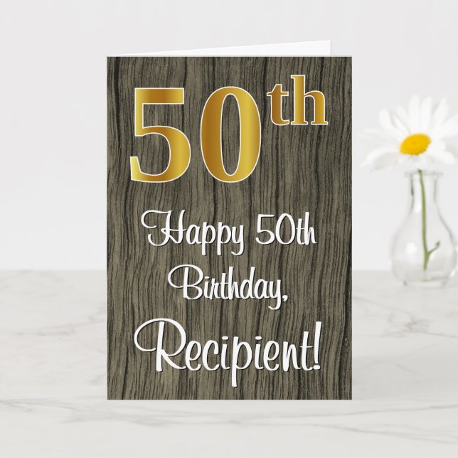 Carte 50e anniversaire : Elégant Faux Gold Look #, Faux  (Petite plante)