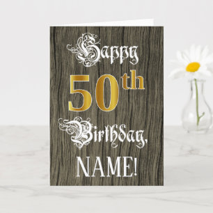 Carte 50e anniversaire : Faux Gold Look + Faux Wood Moti