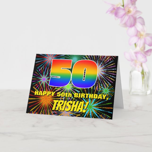 Carte 50e anniversaire : Feu d'artifice festif amusant e (Orchidée)