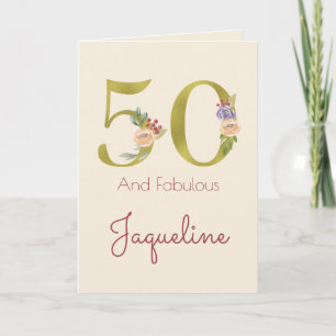 Carte 50e anniversaire Floral Gold Elegant Feminine