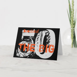 Carte 50e anniversaire, frère, orange, noir, blanc.