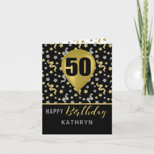 Carte 50e anniversaire Gold et Silver Confetti Balloon
