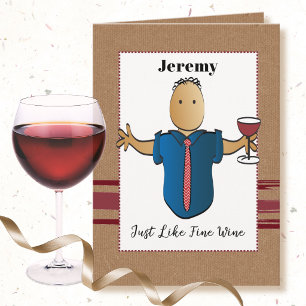 Carte 50e Anniversaire Homme Dessin Animé Vin Rouge Élég