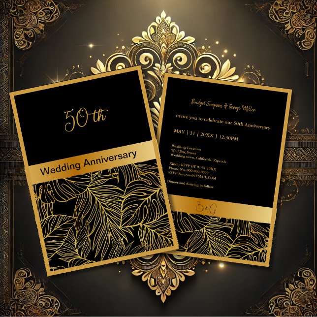 carte 50e anniversaire mariage or noir vert (Créateur téléchargé)