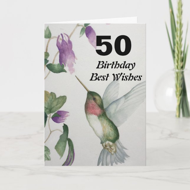 Carte 50e anniversaire Meilleurs voeux 50 Joli colibri (Devant)