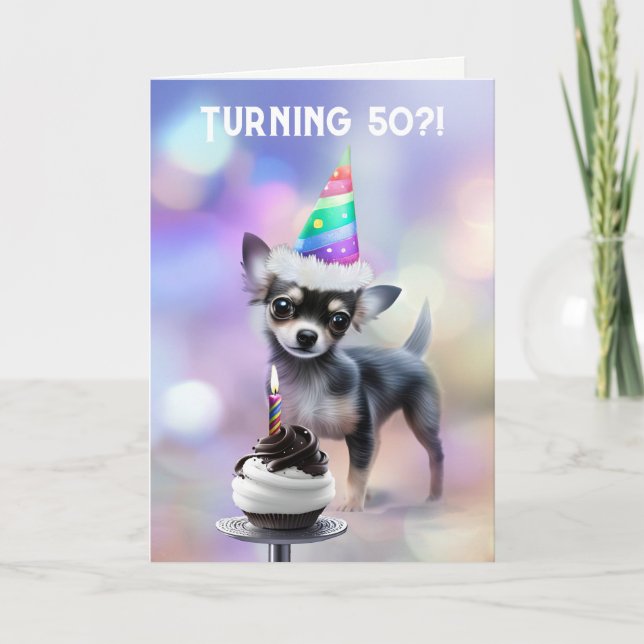 Carte 50e anniversaire mignon jeune chien Chihuahua Chie (Devant)