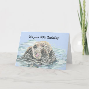 Carte 50e anniversaire mignon Otter personnalisé drôle P