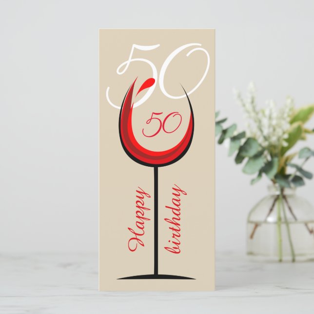 Carte 50e Anniversaire Moderne Verre à Vin Rouge É (Debout devant)