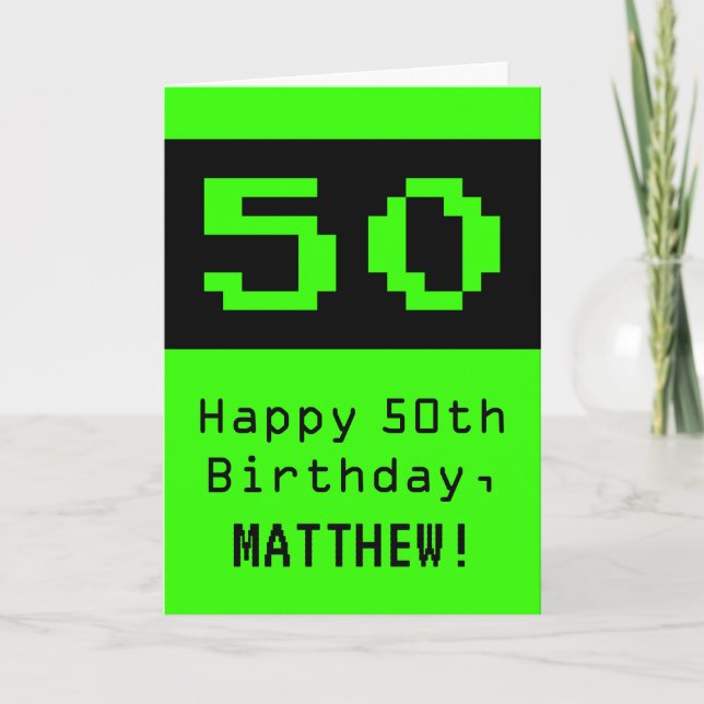 Carte 50e anniversaire : Nerdy / Geeky Style "50" et nom (Devant)