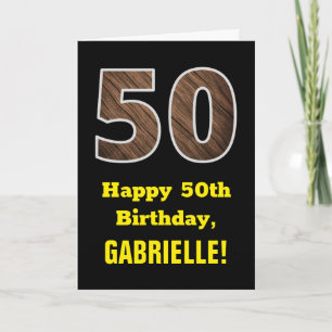 Carte 50e Anniversaire : Nom, Motif imitation bois "50"