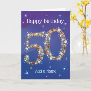 Carte 50e anniversaire - Numéro 50 en étoiles - Bleu - Â