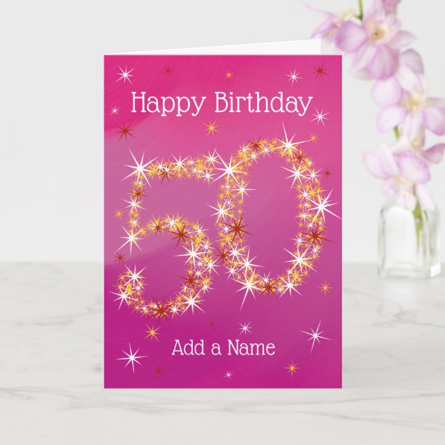 Carte 50e anniversaire - Numéro d'étoile - rose - âge 50 (Orchidée)