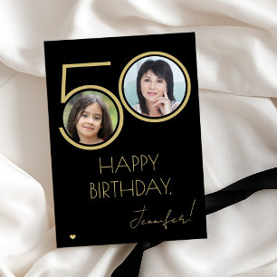 Carte 50e anniversaire or noir photo élégante félicitati
