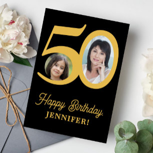 Carte 50e anniversaire or noir photo personnalisée