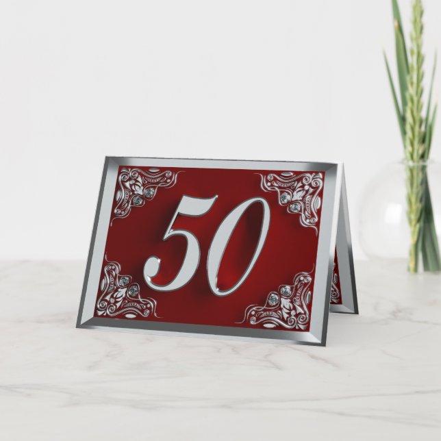Carte 50e anniversaire ou anniversaire Regal Argent et R (Devant)