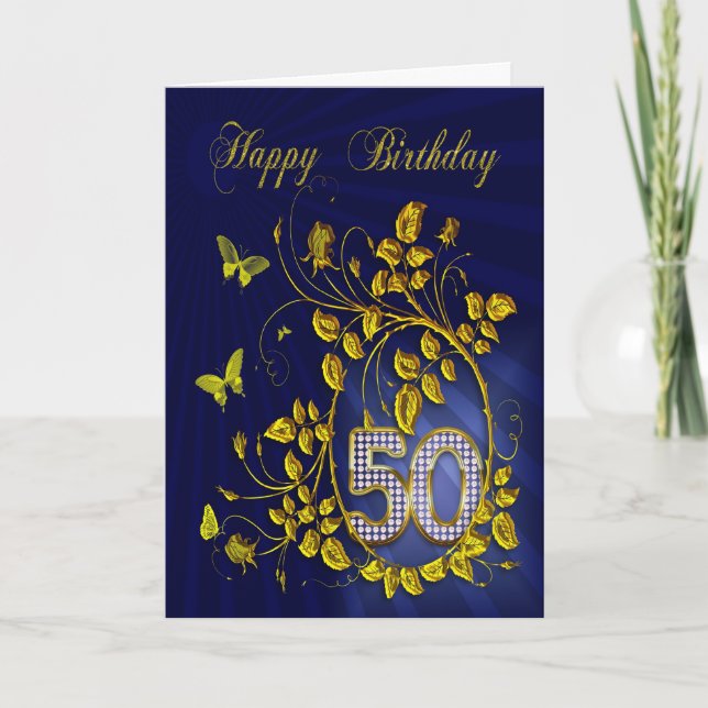 Carte 50e anniversaire papillons dorés (Devant)