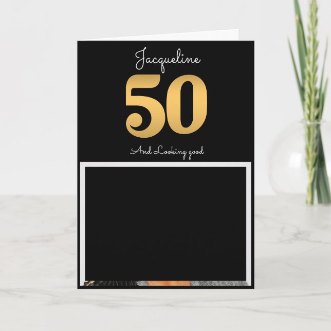 Carte 50e anniversaire Photo Gold Moderne (Devant)