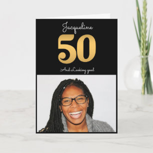 Carte 50e anniversaire Photo Gold Moderne