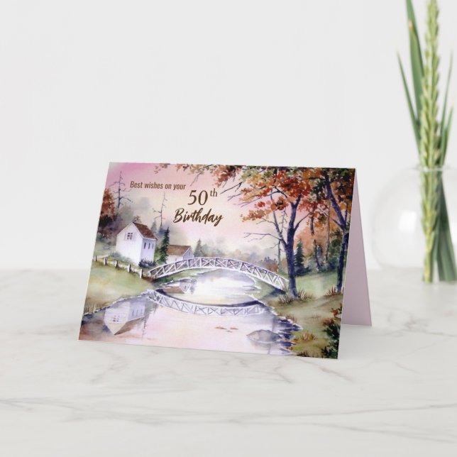 Carte 50e anniversaire Pont Arché aquarelle Peinture (Devant)