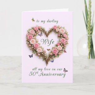 Carte 50e Anniversaire pour Épouse avec Cœur de Roses