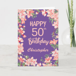 Carte 50e anniversaire Purple Peach Aquarelle rose