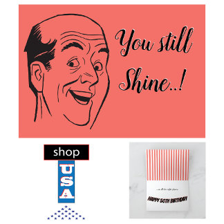 Carte 50e anniversaire Retro Bald Man Shiny Head Coral