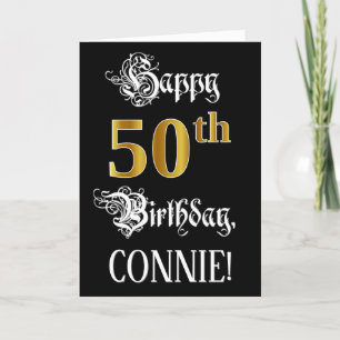 Carte 50e anniversaire — Script fantaisie; look or Faux;