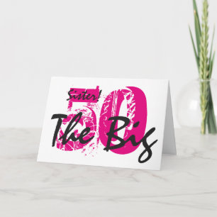 Carte 50e anniversaire, soeur, rose, texte noir sur blan