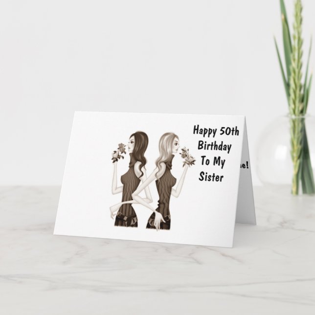 Carte **50e** ANNIVERSAIRE SOUHAITE À MA **SOEUR** (Devant)