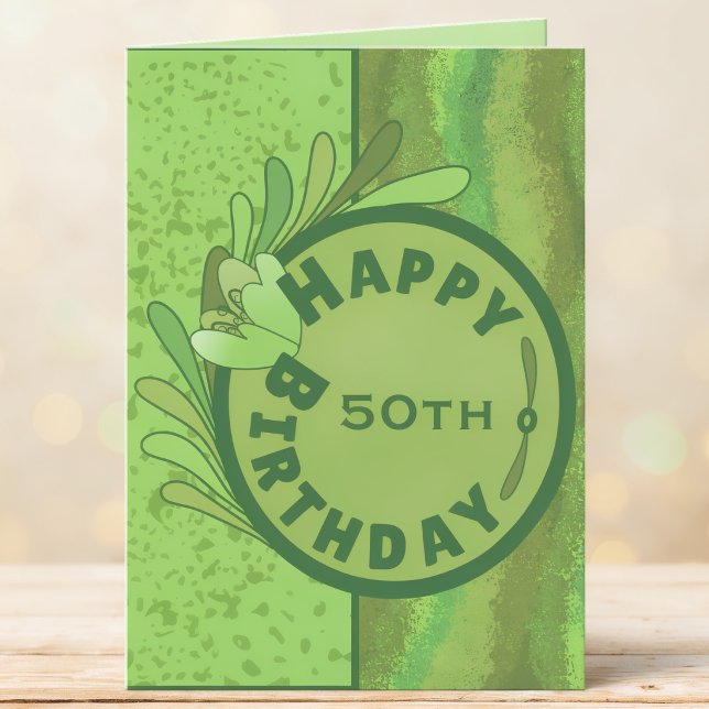 Carte 50e Anniversaire Texturée Teintes De Vert (Shades of green in a textured background with bold text makes this card perfect for any milestone.)