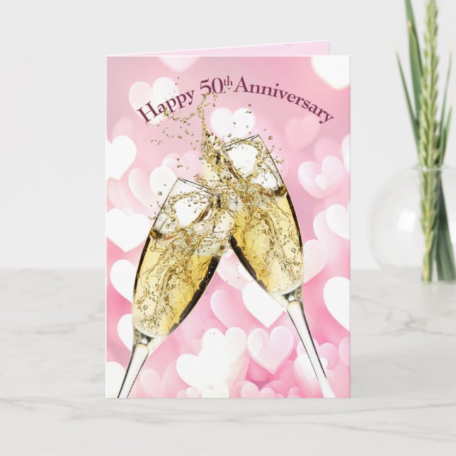 Carte 50e anniversaire Toast de Champagne sur les coeurs (Devant)