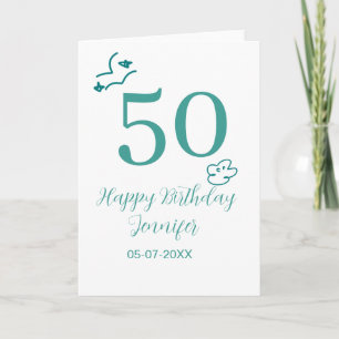 Carte 50e anniversaire turquoise nom nuages dessinés à l