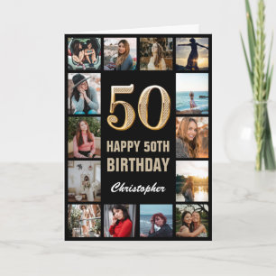 Carte 50e Joyeux Anniversaire Black and Gold Photo Colla