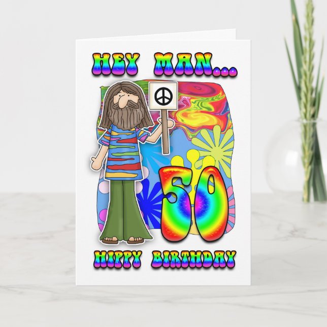 Carte 50ème anniversaire super - Hippy Birthday (Devant)