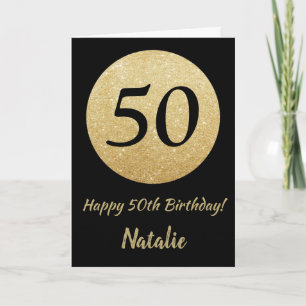 Carte 50th Birthday Black and Gold Glitter Card