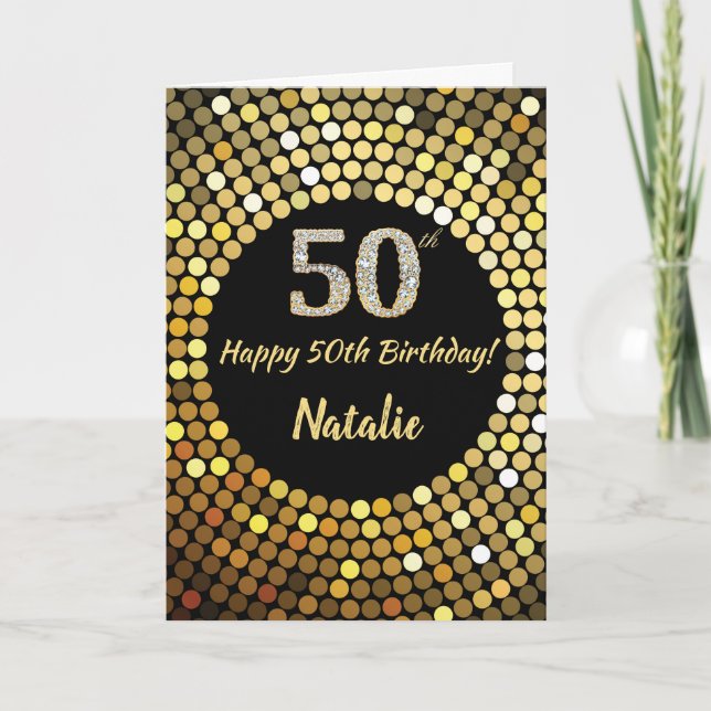 Carte 50th Birthday Black and Gold Glitter Card (Devant)