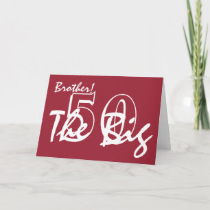 Carte 50th Birthday, brother, lettres blanches on red.