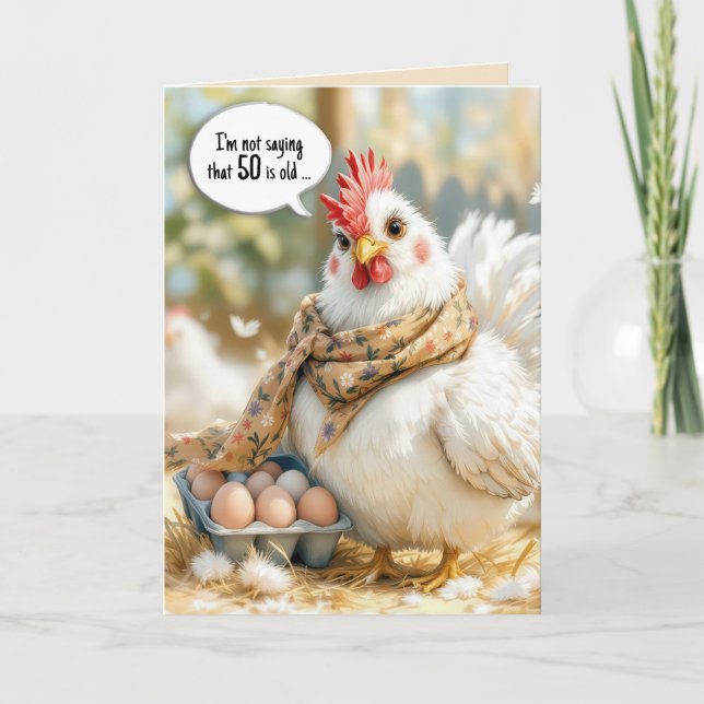 Carte 50th Birthday Hen With Eggs in Carton (Devant)