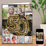 Carte 50th Birthday Leopard Print Gold Balloons Photo<br><div class="desc">Personalized 50th birthday card with 9 custom photos and trendy leopard print foil balloons in black and gold. The template is ready for you to upload 9 of your favorite photos which are displayed in a photo collage in square and portrait formats. Your pictures surround the animal print balloons, which...</div>