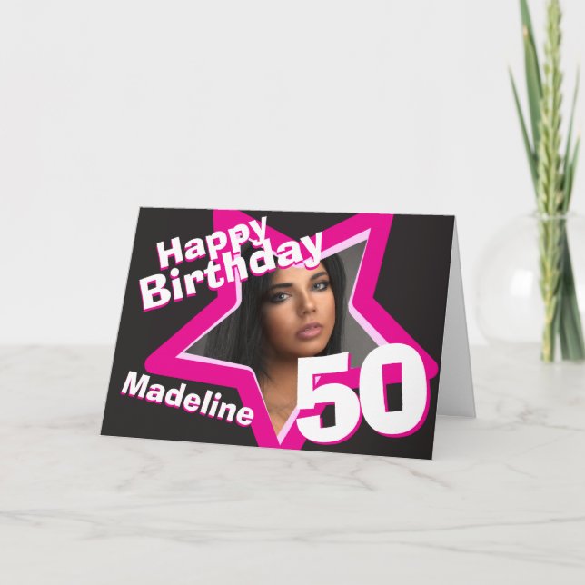 Carte 50th birthday pink custom photo card (Devant)