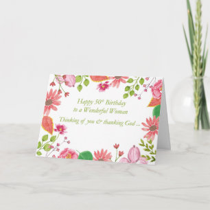 Carte 50th Birthday Wonderful Woman Watercolor Flowers R